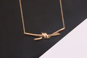 Tiffany rose gold bow necklace clavicle chain-3677  