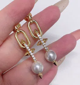 Tiffany diamond pearl rivet earrings-3679  