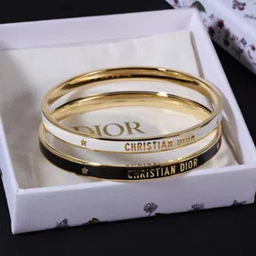 Dior bracelet gold finish metal black lacquer thin bracelet-3709  