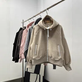 Goose down and lamb wool double-sided fleece thick and warm zippered hooded jacket-5298  