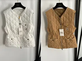 Moncler new zippered linen quilted pocket cotton vest-5415  